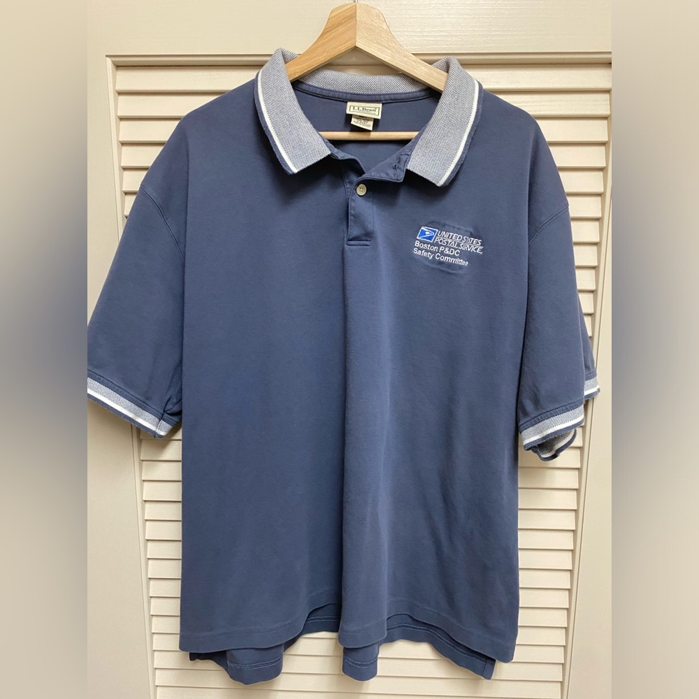LL Bean Polo Shirt Mens XXL Tela Blue USPS United States Postal Service Boston